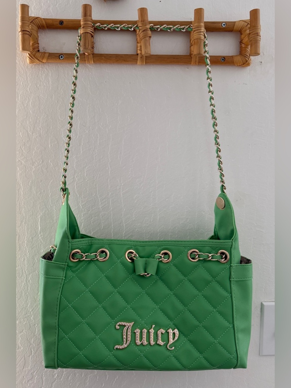 Juicy Couture Green Quilted Chain-Handle Shoulder Bag with Gold Hardware